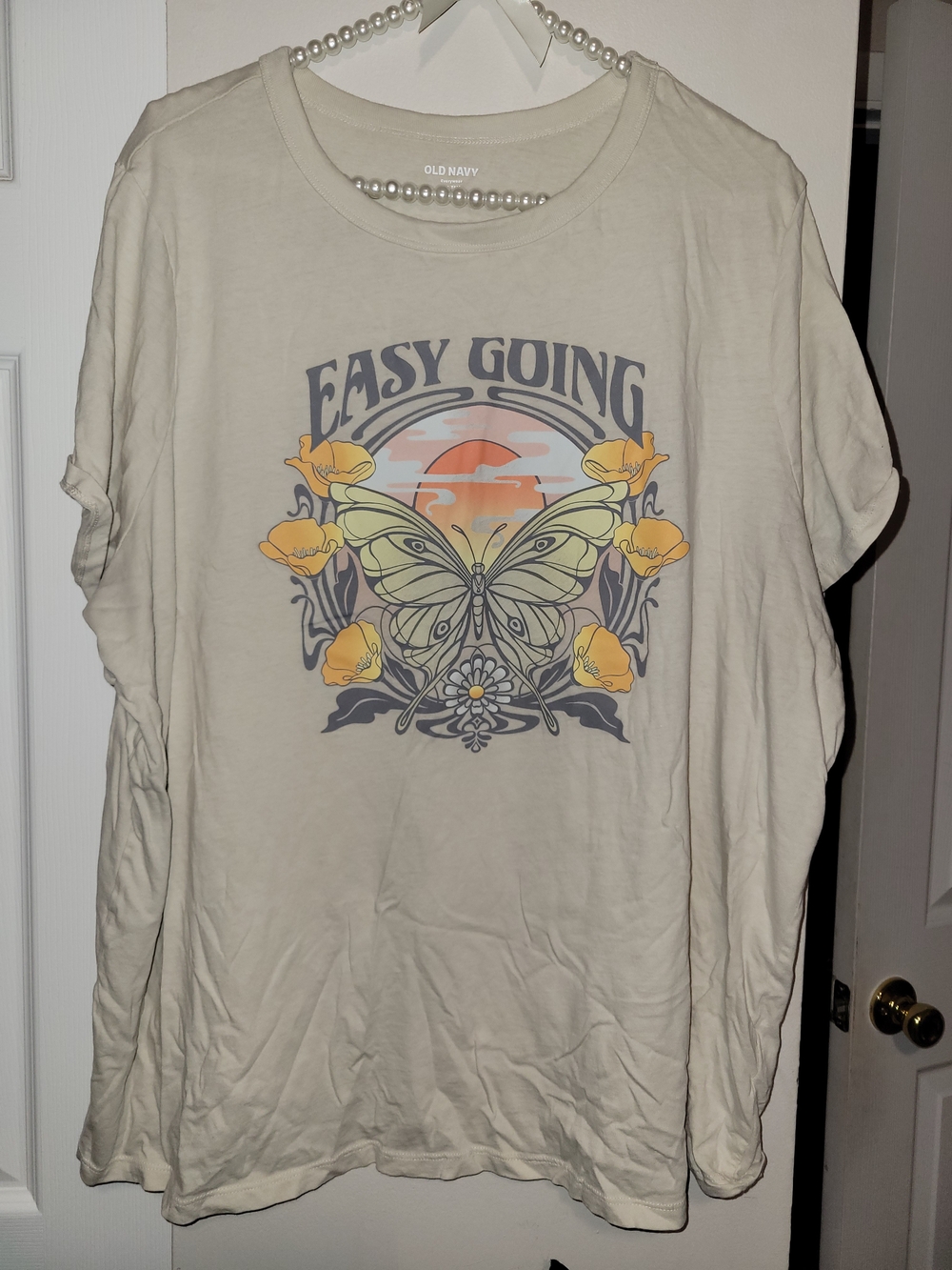 Old Navy Easy Going Cream Graphic Tee